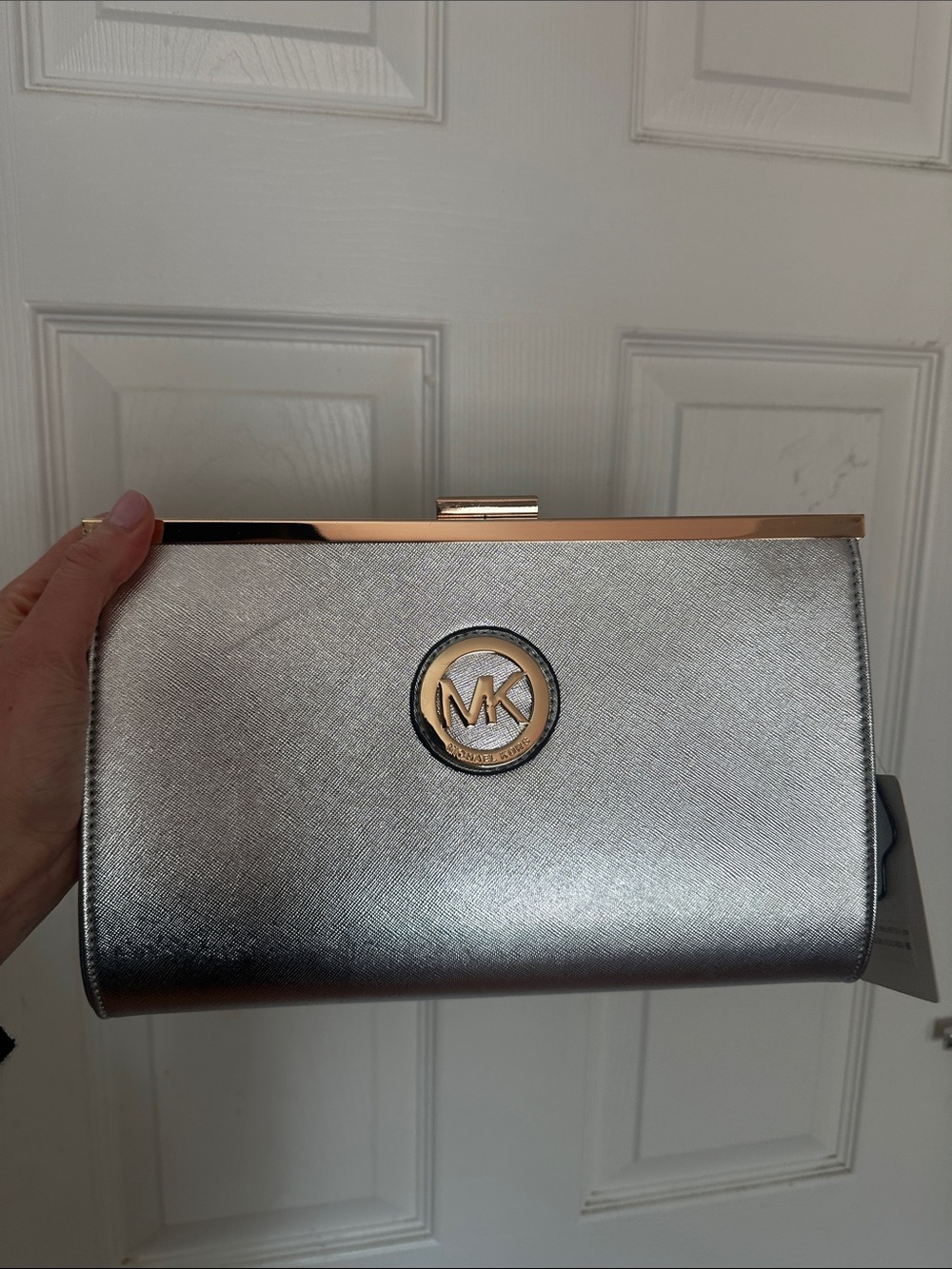 Michael Kors Metallic Silver Saffiano Leather Clutch Wallet